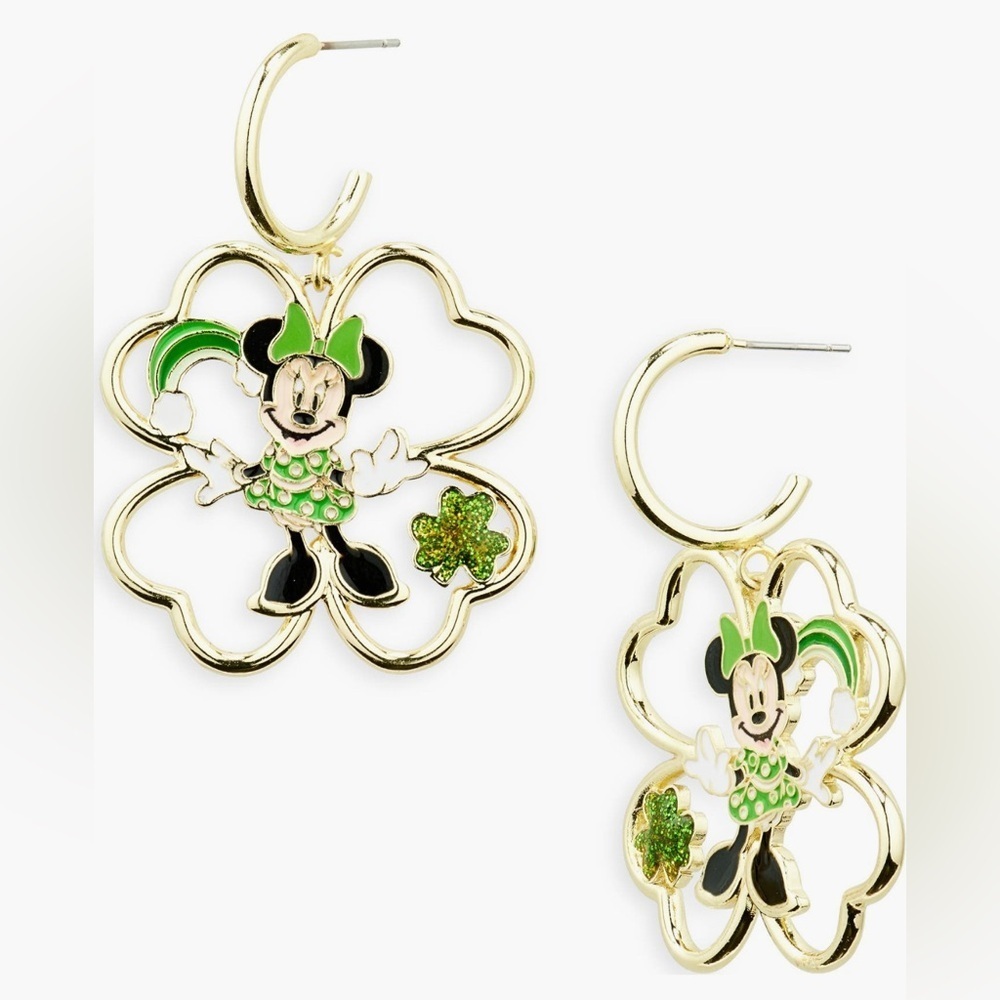 BaubleBar Disney Shamrock Minnie dangle earrings NWT